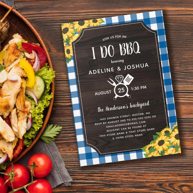 Blue Gingham Sunflowers I Do GRILLEN Couple's Show Einladung (Von Creator hochgeladen)