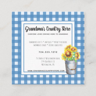 Blue Gingham & Sunflowers Rustic Country Business Quadratische Visitenkarte