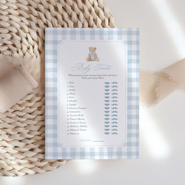 Blue Gingham Teddy Bär Baby Eigenschaften Spiel Einladung (Von Creator hochgeladen)