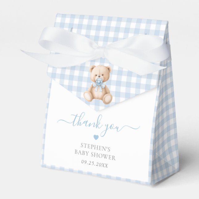 Blue Gingham Teddy Bear Baby Shower Geschenkschachtel (Vorderseite)