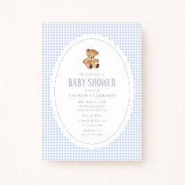 Blue Gingham Teddy Bear Baby Shower Invitation Ankündigung