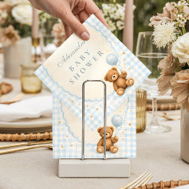 Blue Gingham Teddy Bear Baby Shower Serviette