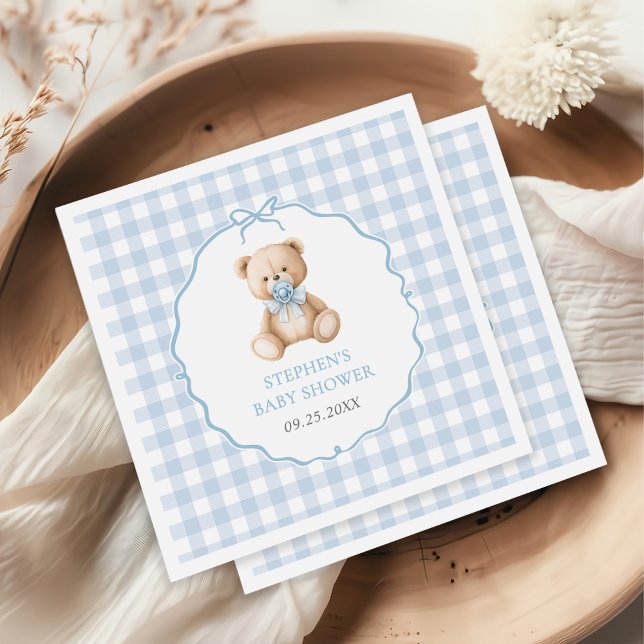 Blue Gingham Teddy Bear Baby Shower Serviette (Von Creator hochgeladen)