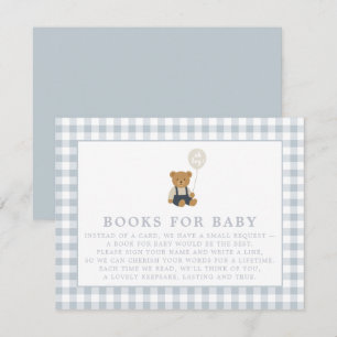 Blue Gingham Teddy Bear Books for baby card Einladung