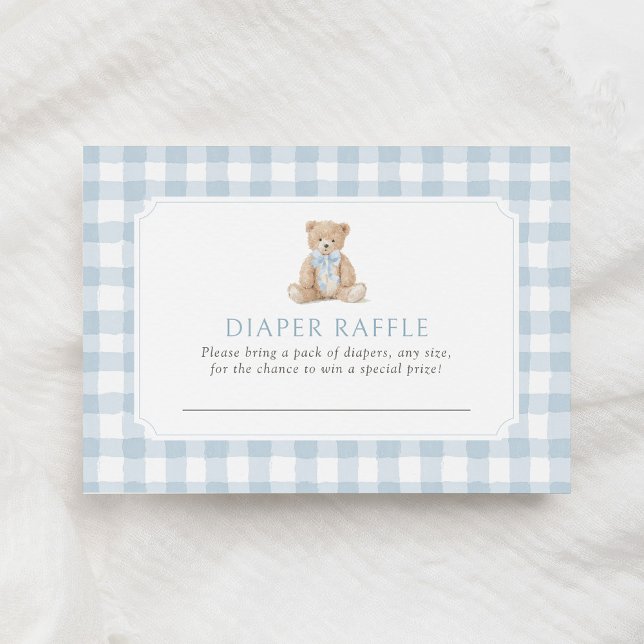 Blue Gingham Teddy Bear Diaper Raffle Ticket Begleitkarte (Von Creator hochgeladen)