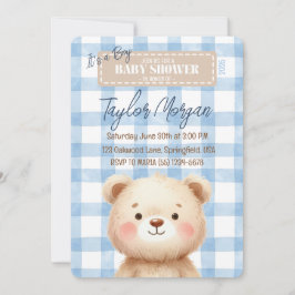 Blue Gingham Teddy Bear Einladung