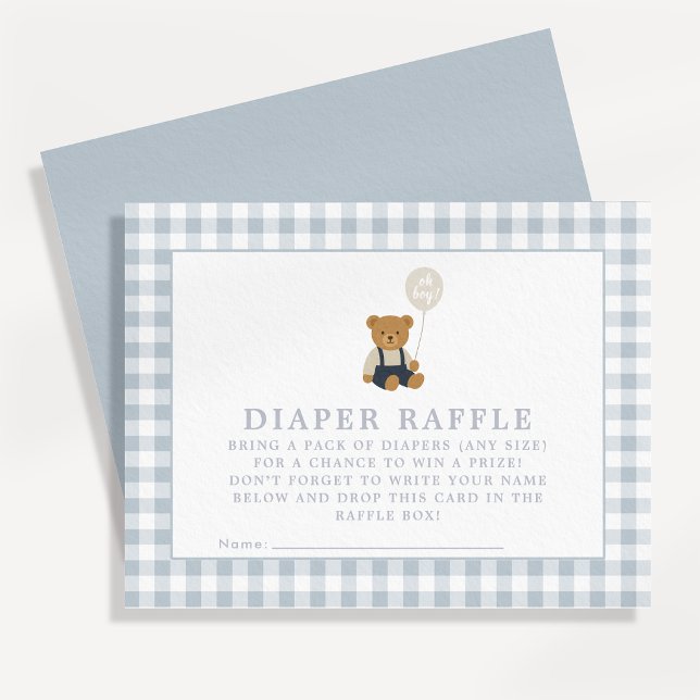 Blue Gingham Teddy Bear Gewinnkarte Einladung (Von Creator hochgeladen)