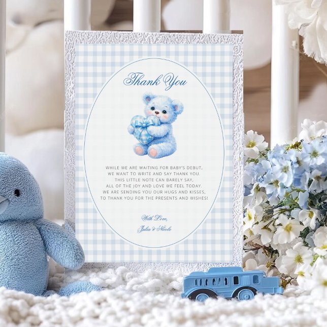 Blue Gingham Teddy Bear Neutral Baby Shower Einladung (Von Creator hochgeladen)
