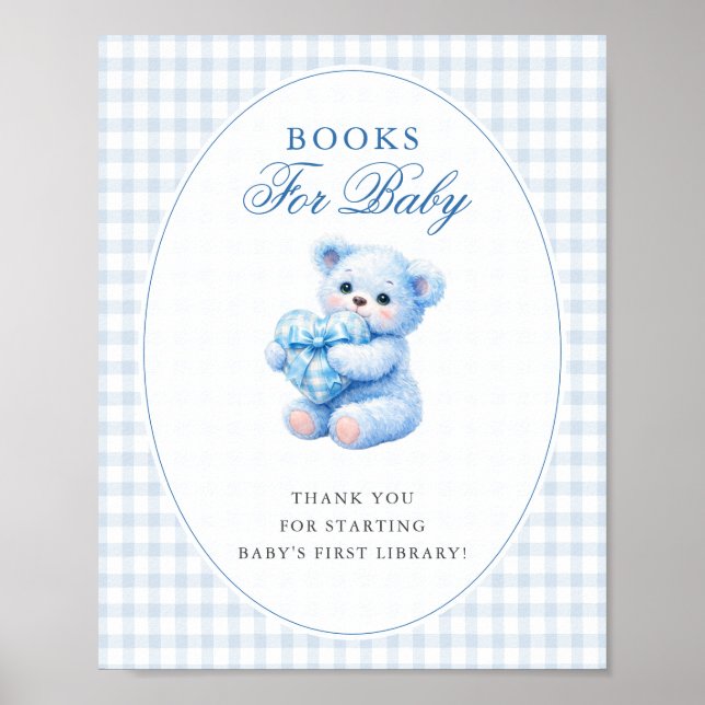 BLUE GINGHAM TEDDY BEAR NEUTRAL BABY SHOWER POSTER (Vorne)