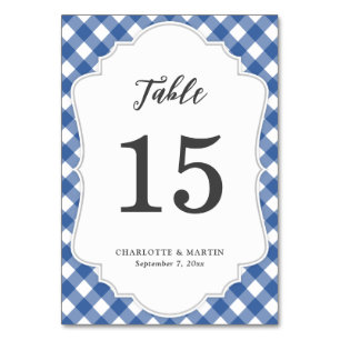 Blue Gingham Tischnummer Card