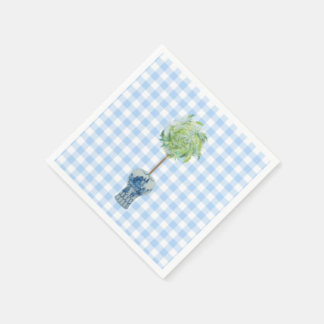 Blue Gingham Topiary Paper Serviette (Ecke)