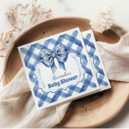 Blue Gingham und Bow Baby Shower Serviette