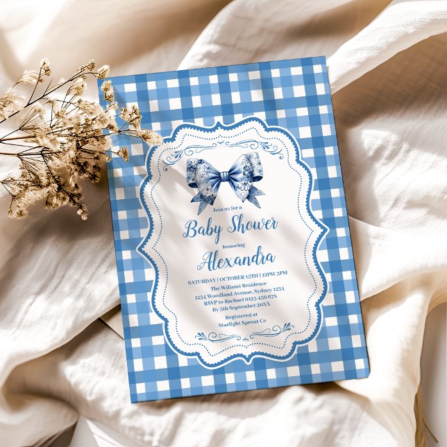 Blue Gingham und Bow Einladung (Von Creator hochgeladen)
