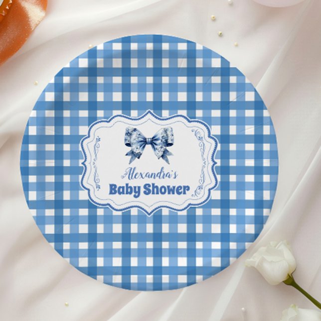 Blue Gingham und Bow Pappteller (Von Creator hochgeladen)