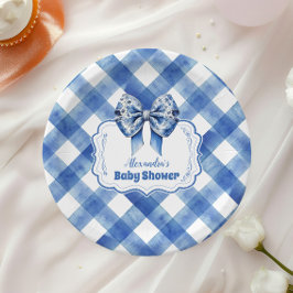 Blue Gingham und Bow Pappteller