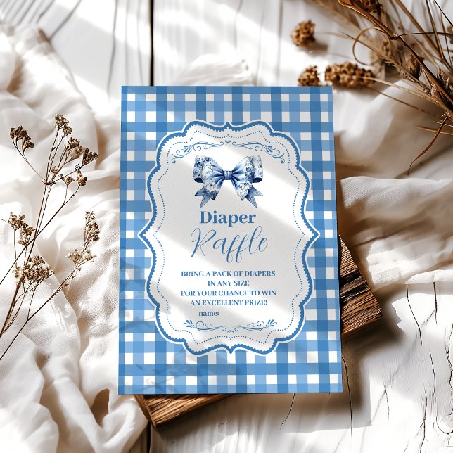 Blue Gingham und Bow Raffle Diapper Enclos Begleitkarte (Von Creator hochgeladen)