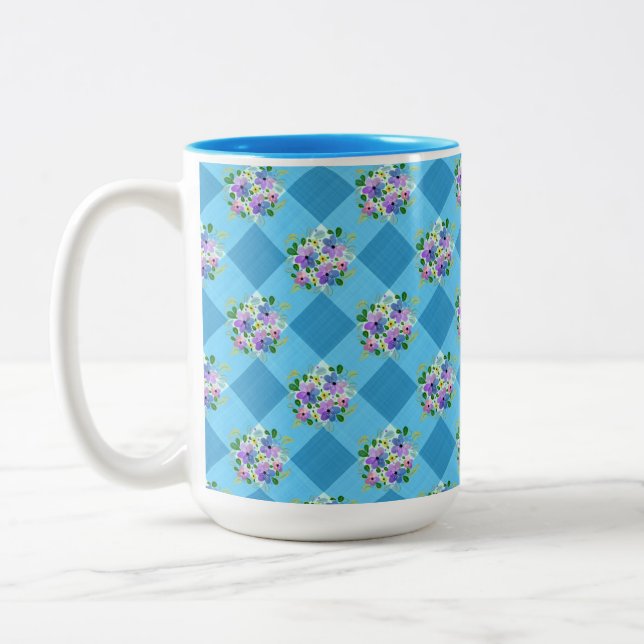 Blue Gingham und Lila Blue Bllower Country Zweifarbige Tasse (Links)