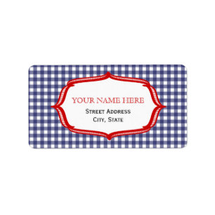 Blue Gingham und Red Address Label Adressaufkleber