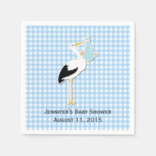 Blue Gingham und Stork Baby Showpapier Napkins Serviette