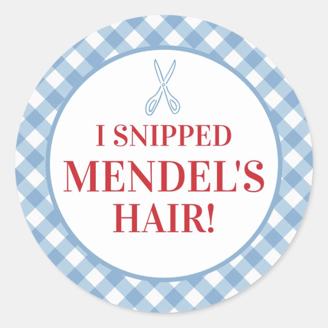 Blue Gingham Upsherin "Ich schneide ihm die Haare! Runder Aufkleber (Vorderseite)