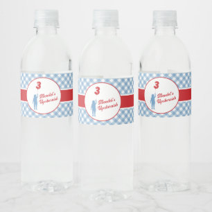 Blue Gingham Upsherin Paper Teller Wasserflaschenetikett