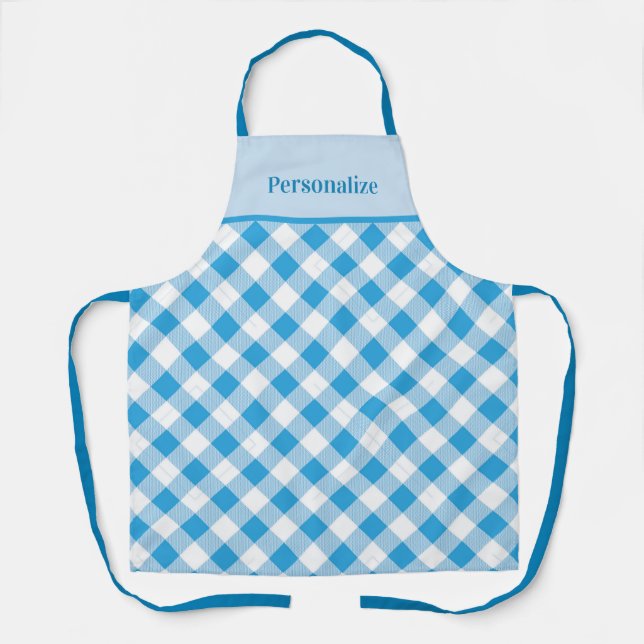 Blue Gingham Vintages Kariertes Muster Personalisi Schürze (Vorderseite)