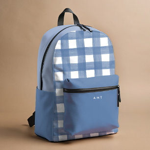 Blue Gingham Watercolor Personalisiert Name Initia Bedruckter Rucksack