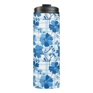 Blue Gingham Winter Blume Tumbler Thermosbecher