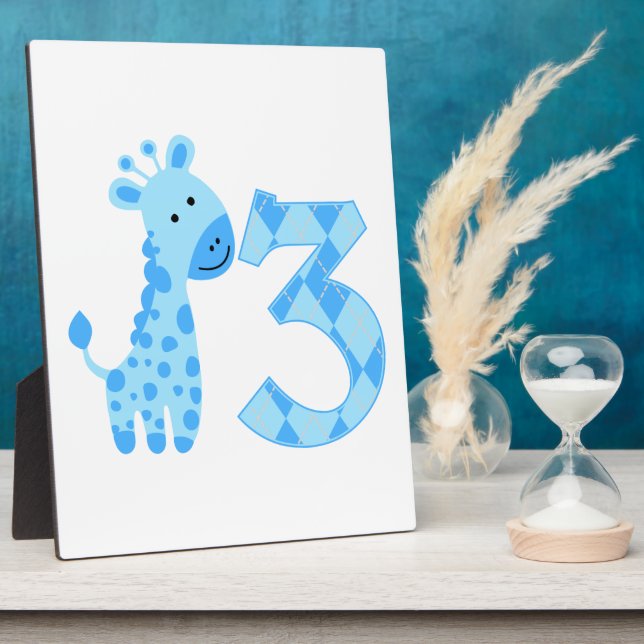 Blue Giraffe 3. Geburtstag Fotoplatte (Seite)