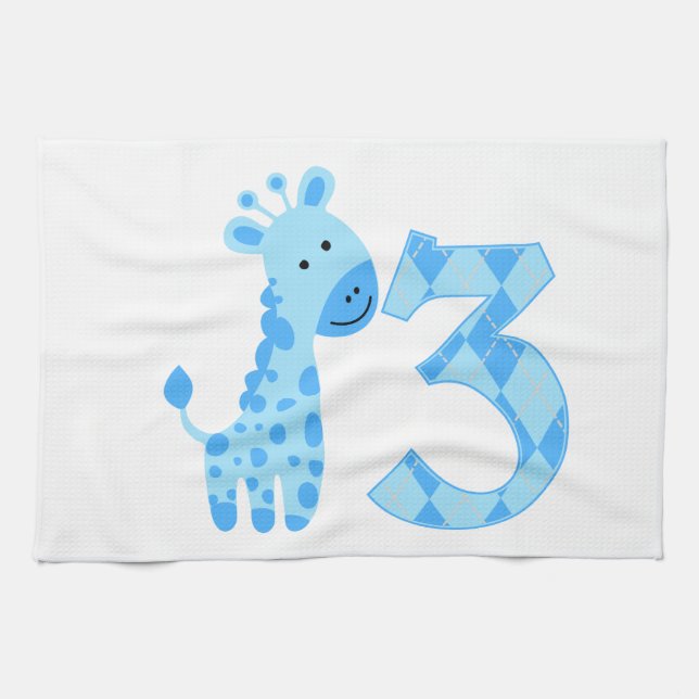 Blue Giraffe 3. Geburtstag Küchentuch (Horizontal)