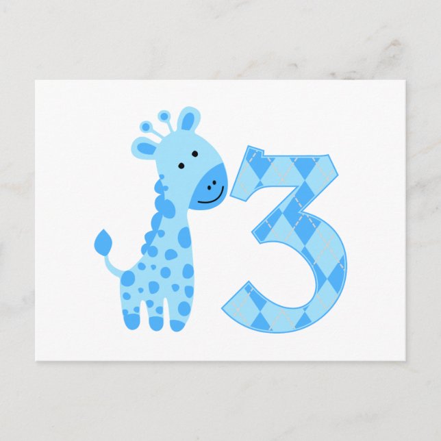 Blue Giraffe 3. Geburtstag Postkarte (Vorderseite)