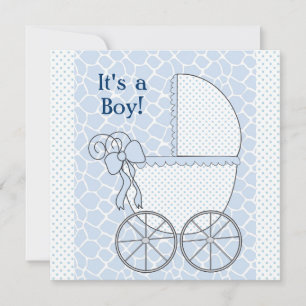 Blue Giraffe Baby Carriage Baby Boy Dusche Einladung
