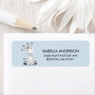Blue Giraffe Baby Showadresse Etikett