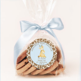 Blue Giraffe Baby Shower Classic Round Sticker