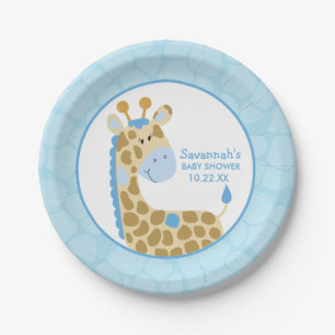 Blue Giraffe Baby Shower Paper Plate Pappteller