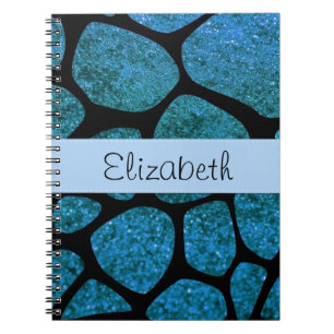 Blue Giraffe, Blue Glitzer, Dschungel, Ihr Name Notizblock