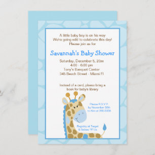 Blue Giraffe Boy Baby Shower Einladung