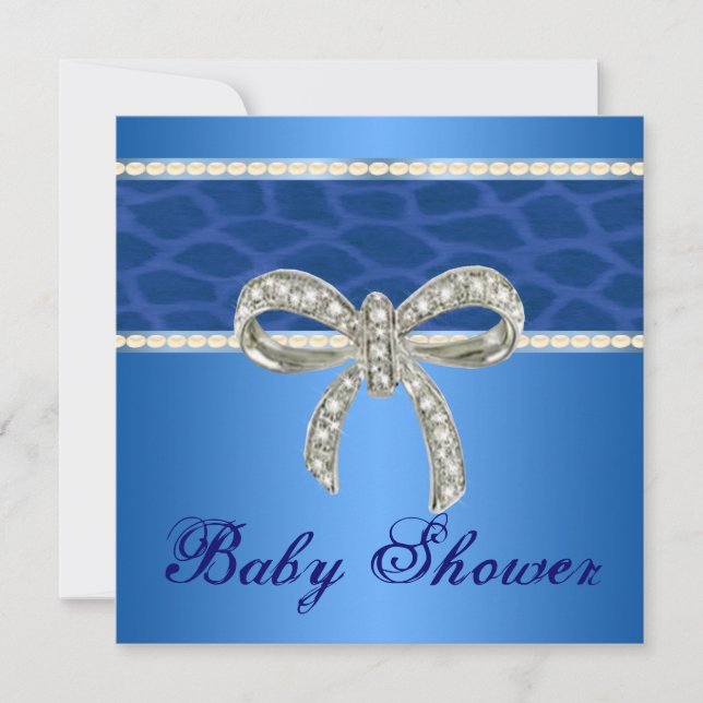 Blue Giraffe Diamond Bow Babydusche Einladung (Vorderseite)
