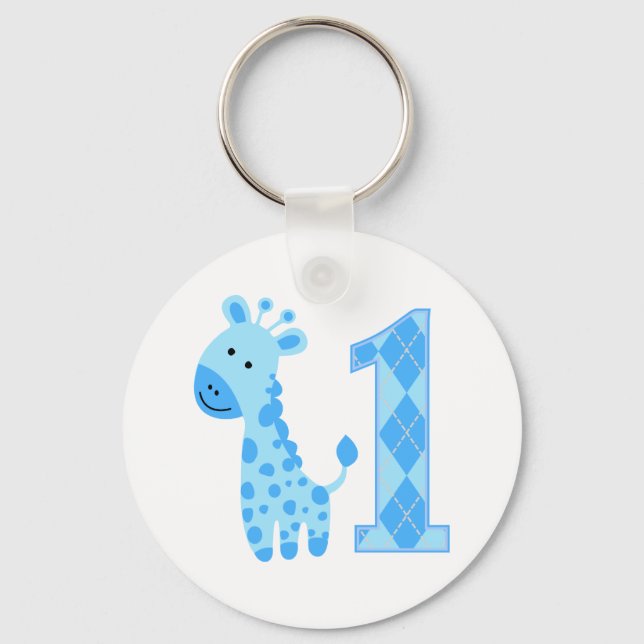 Blue Giraffe Erster Geburtstag Schlüsselanhänger (Vorderseite)