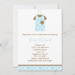 Blue Giraffe Print Baby Shower Einladungen