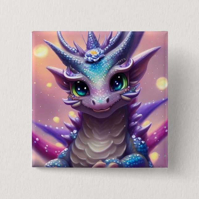 Blue Girl Dragon Poster Button (Vorderseite)
