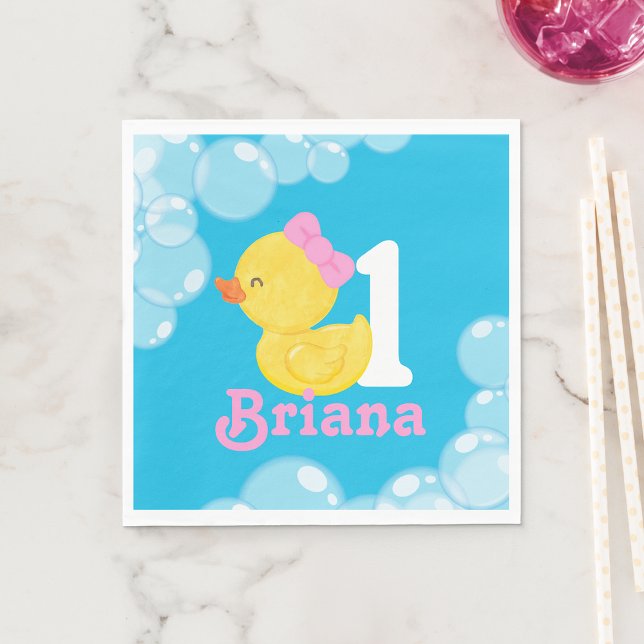 Blue Girl Rubber Duck Personalisiert Geburtstag Serviette (Blue Girl Rubber Duck Personalized Birthday Napkins)