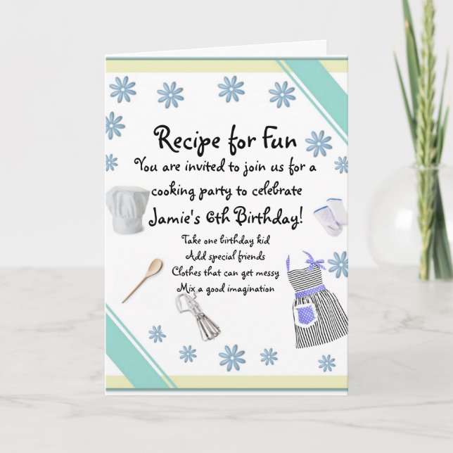 Blue Girls Cooking Party Einladung (Vorderseite)