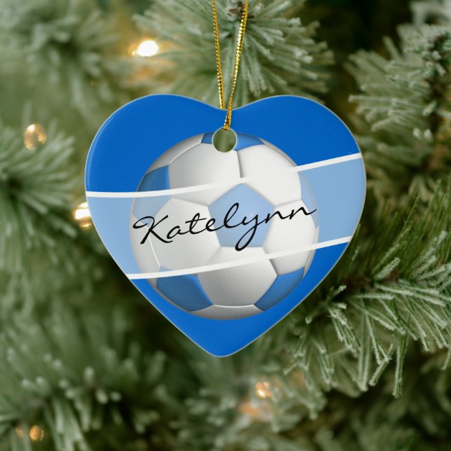 Blue Girls Soccer Ball Black Heart Ornament (Baum)