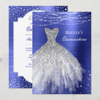 Blue Glam Diamond Sparkle Quinceañera Einladung