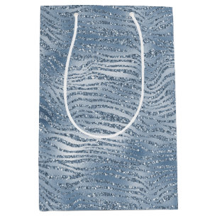 Blue Glam Glitzer Zebra Print Mittlere Geschenktüte