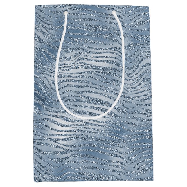 Blue Glam Glitzer Zebra Print Mittlere Geschenktüte (Vorderseite)