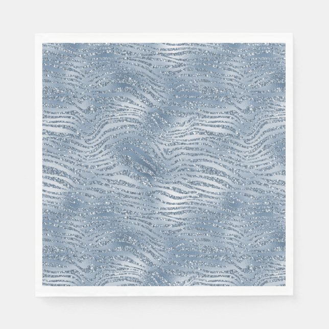 Blue Glam Glitzer Zebra Print Serviette (Vorderseite)