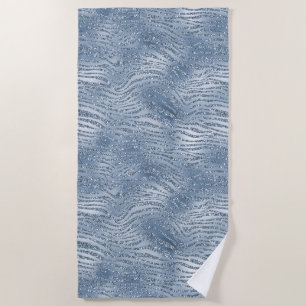 Blue Glam Glitzer Zebra Print Strandtuch