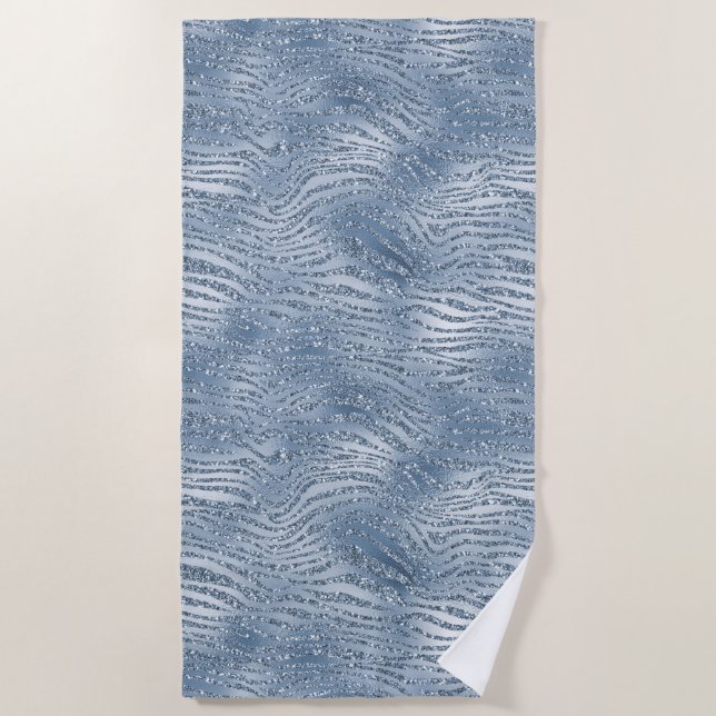 Blue Glam Glitzer Zebra Print Strandtuch (Vorderseite)